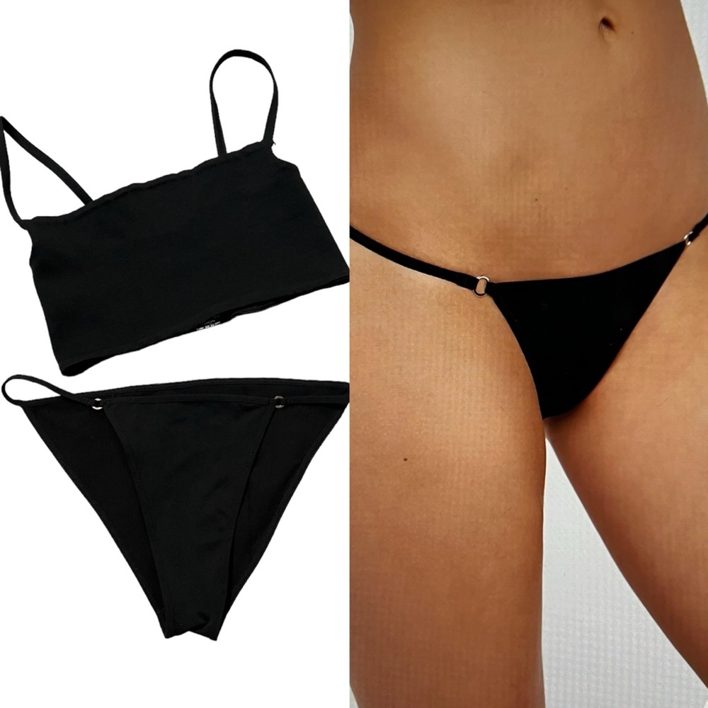 Free People Skinny Strap Tank Top & Barely There Bikini Panty Set Black M/L NWOT